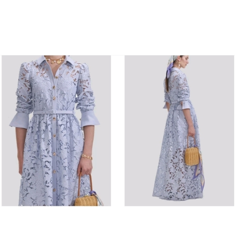 Self-Portrait Light Blue Lace Long Sleeve Dress - Picture 2 of 2